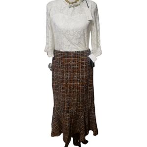 Messini  Tier Ruffled Mermaid Midi Skirt